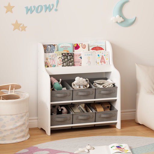 Bookshelf With 6 Storage Bins, Multi Functional Children's Bookcase And Toy Organizer - White Home Essentials