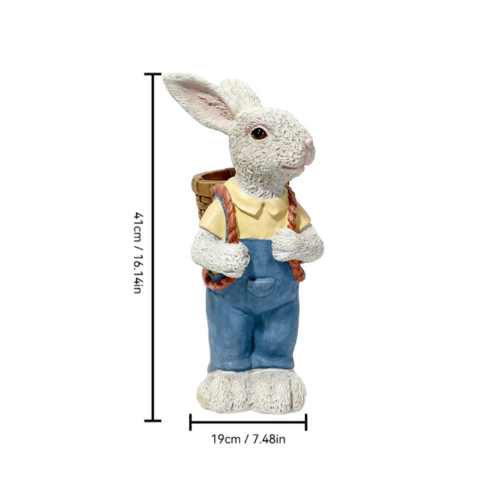 Simulated Couple Rabbit Statue Flower Pot Ornament, Resin Garden Sculpture Decor - Blue / White Home Essentials