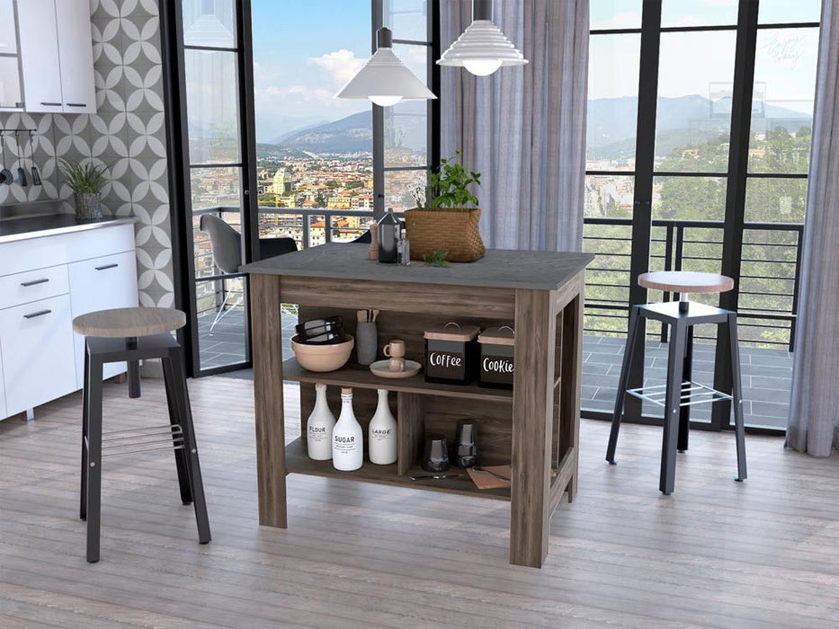 Kitchen Island With Three Storage Shelves - Dark Brown / Onyx