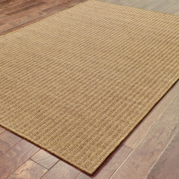 2' X 4' Striped Stain Resistant Outdoor & Indoor Area Rug - Tan