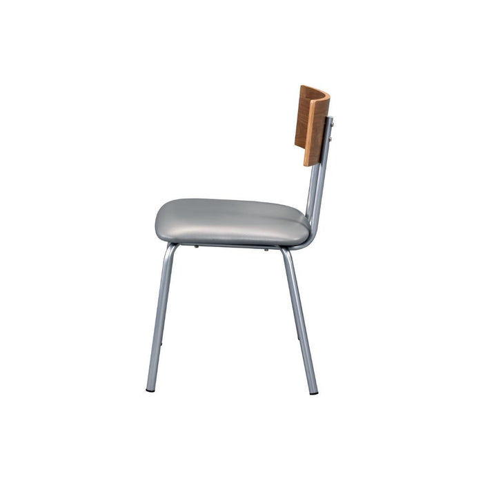 Jurgen - Side Chair Set of 2) - Gray Synthetic Leather, Oak & Silver