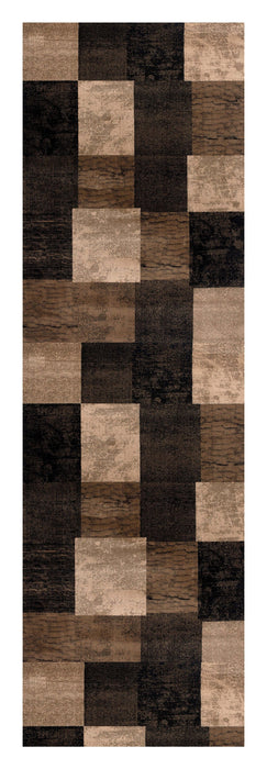 10' Geometric Power Loom Runner Rug - Brown Black And Tan