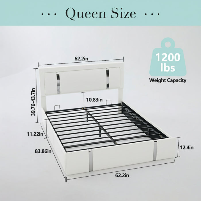 Upholstered Platform Bed Frame With Adjustable LED Headboard, USB C-Charging, Hydraulic Lift Home Essentials