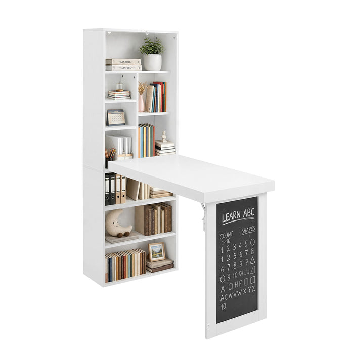 Folding Desk With Storage, Foldable Convertible Writing Table With Blackboard And Shelves For Home Office Home Essentials