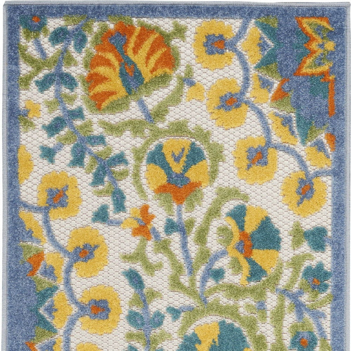 2' X 6' Toile Non Skid Indoor / Outdoor Runner Rug - Blue Yellow / White