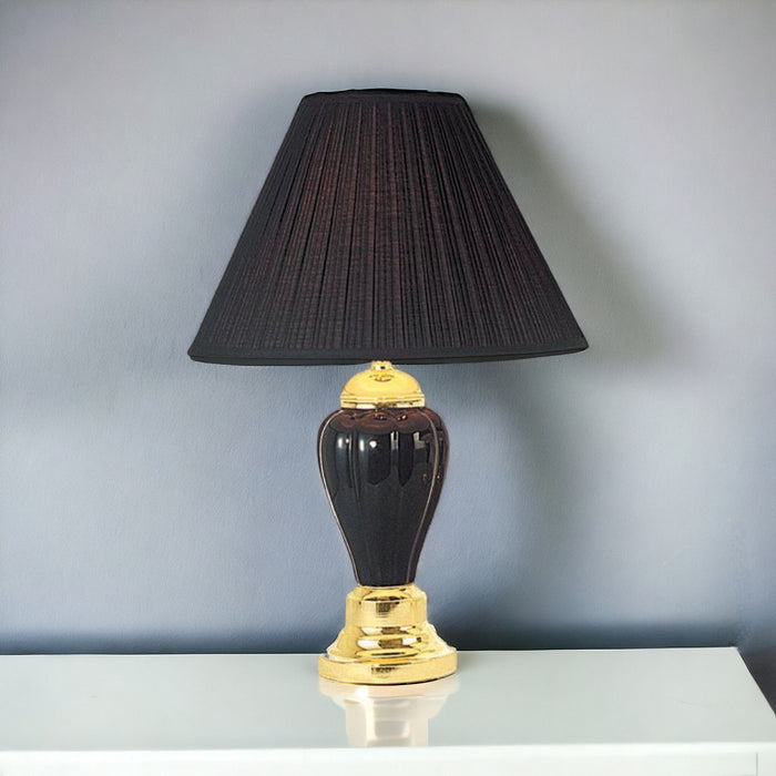 Ceramic Urn Table Lamp With Black Empire Shade - Black / Gold