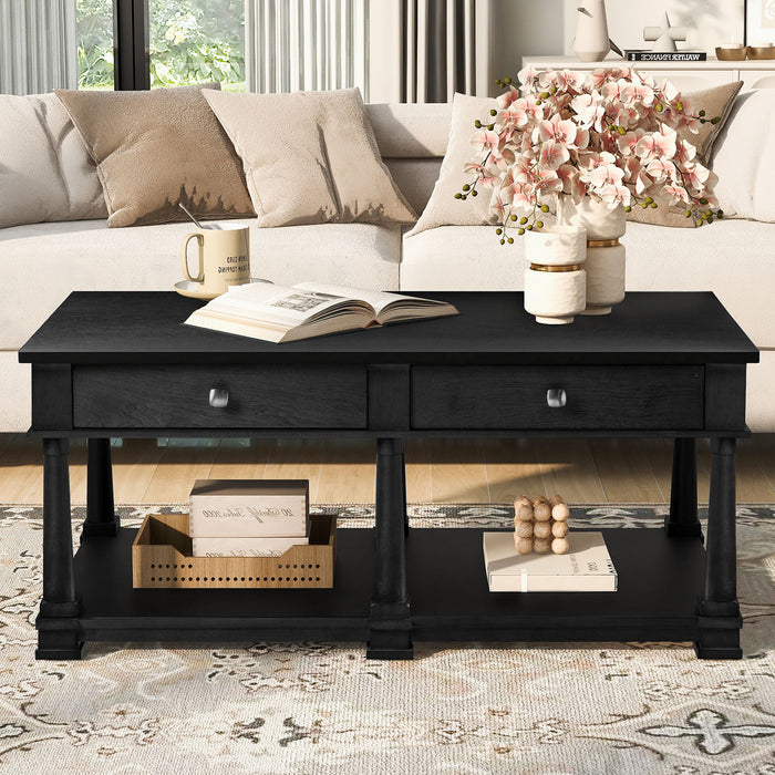 Coffee Table With 2 Storage Drawers & Lower Open Shelf Hearth and Haven