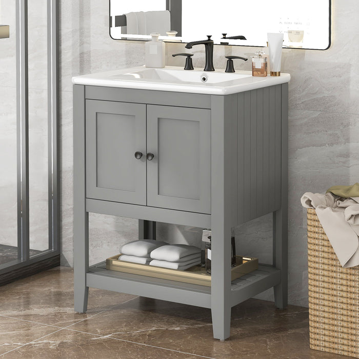 Modern Bathroom Vanity With Sink And Open Shelf Hearth and Haven