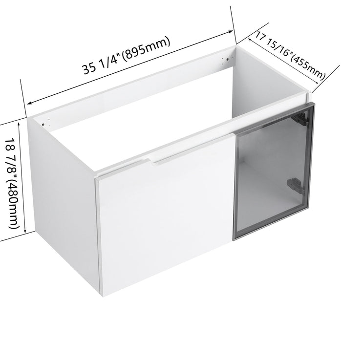 36" (35 1 / 4") Wall Mounted Bathroom Vanity, Cabinet With Half Door (Excluding Sink) - Glossy White Home Essentials