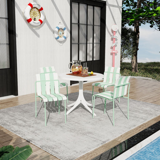 4 Piece Set Of Color Block Designed Single Chairs & Round Table - Cream White / Haze Green / White Home Essentials