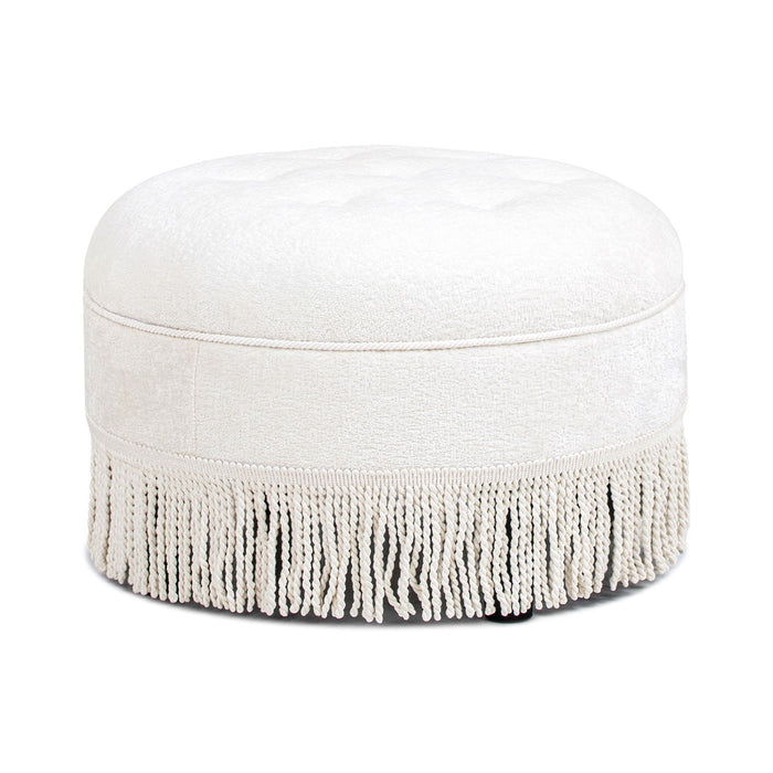 Yolanda - Round Upholstered Accent Ottoman - Almond White