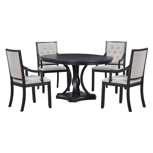 5 Piece Dining Set Extendable Round Table And 4 Chairs - Black / Oak Hearth and Haven