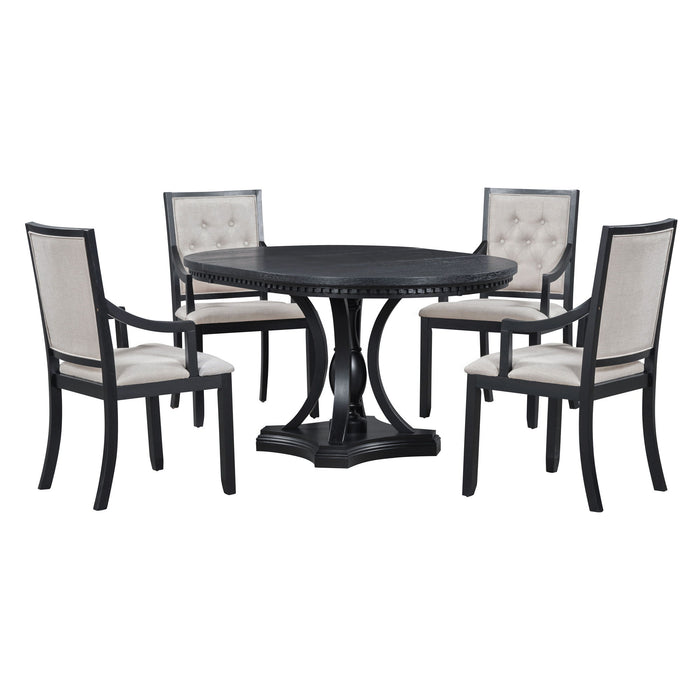 5 Piece Dining Set Extendable Round Table And 4 Chairs - Black / Oak Hearth and Haven