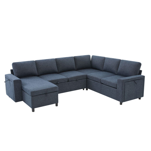 U - Shaped Convertible Sectional Sofa Bed With Storage, USB Charger & Cup Holders Hearth and Haven