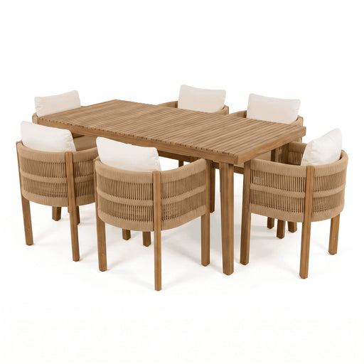 7 Piece Outdoor Dining Set With Table And Chairs - Beige / Brown Noble House