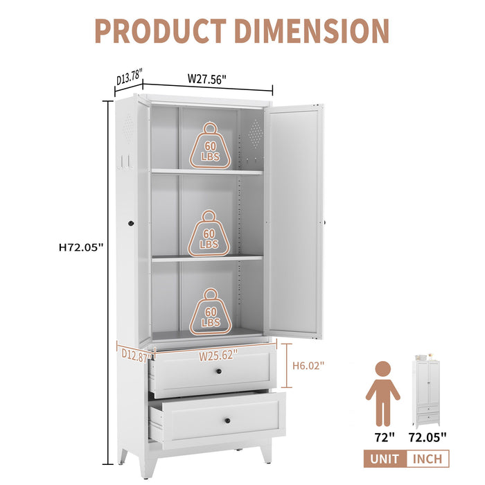 Pantry Cabinet With 2 Drawers, Adjustable Shelves, Freestanding Kitchen Storage Organizer - White Home Essentials