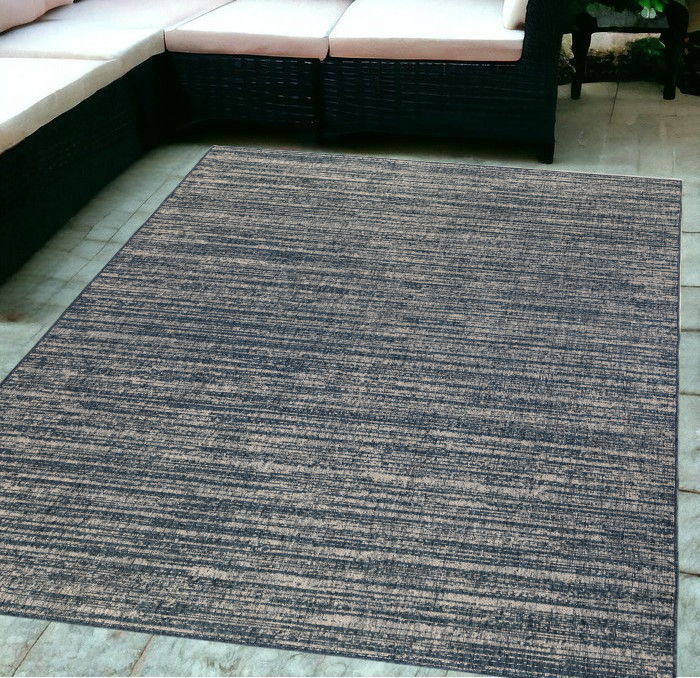 6' X 9' Striped Stain Resistant Indoor / Outdoor Area Rug - Gray / Blue