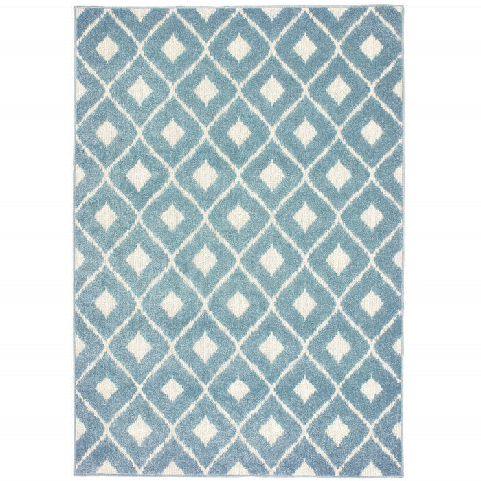 10' X 13' Geometric Stain Resistant Outdoor / Indoor Area Rug - Blue / Ivory