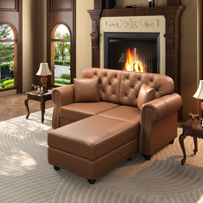 Upholstered Sofa With Nailhead Trim, Rolled Armrests With Ottoman Home Essentials