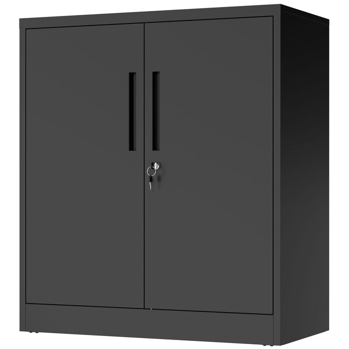 Heavy Duty Storage Cabinet With Lock, 2 Door File Cabinet With 2 Adjustable Shelves - Black Home Essentials