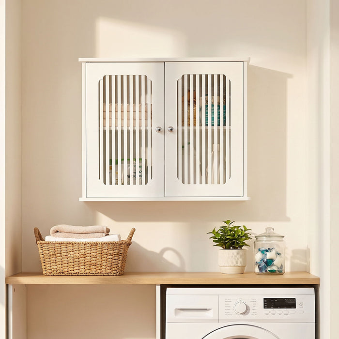 Louvered Double Door Wall Mounted Bathroom Cabinet - White Home Essentials