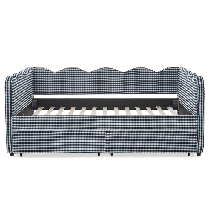 Gingham Daybed With USB Charging Port, Wave-Shaped Design Home Essentials
