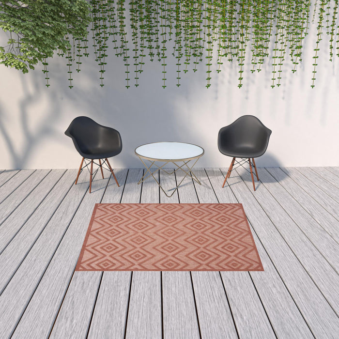 5' X 7' Argyle Indoor / Outdoor Area Rug - Coral Orange