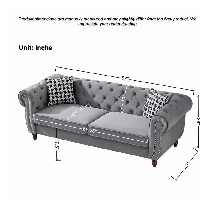 Chesterfield Upholstery Fabric Sofa With Roll Armrest & Nailhead, Mid Century Modern 3 And 3 Seater Couch Home Essentials