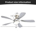 52" Ceiling Fan With 3 Color Dimmable LED Light, DC Reversible Motor, 6 Speed Settings Daily Nest