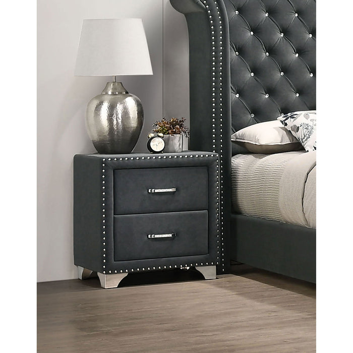 Upholstered 2 Drawer Nightstand With Accents Furniture Max