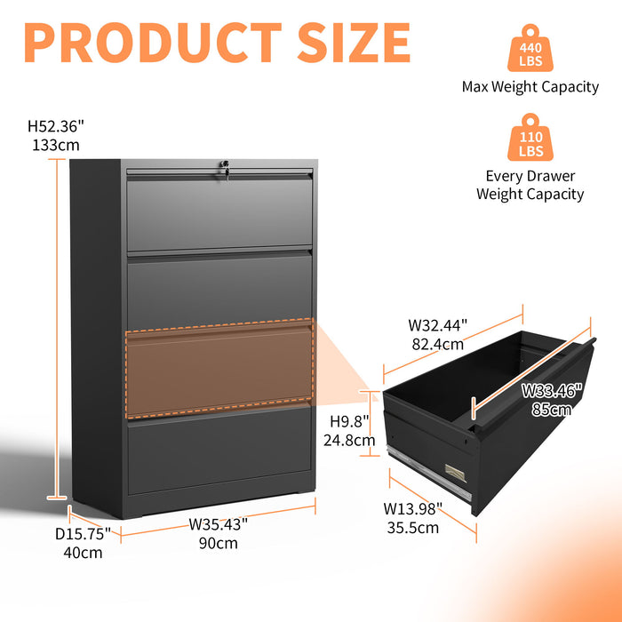 Lateral File Cabinet, Heavy Duty Filing Holds Letter/Legal/A4 Files Home Essentials
