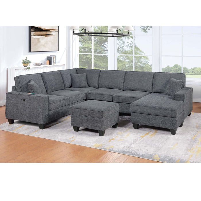 5 Piece Sectional Set Left Arm Loveseat With USB Port Corner Wedge Ottoman Armless Chair Right Arm Loveseat With Chaise - Gray / Slate Home Essentials