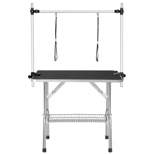 Professional Dog Pet Grooming Table Large Adjustable Heavy Duty Portable With Arm & Noose & Mesh Tray - Black Daily Nest