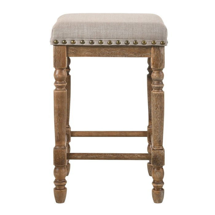 Farsiris - Counter Height Stool (Set of 2) - Beige Fabric & Weathered Oak ACME