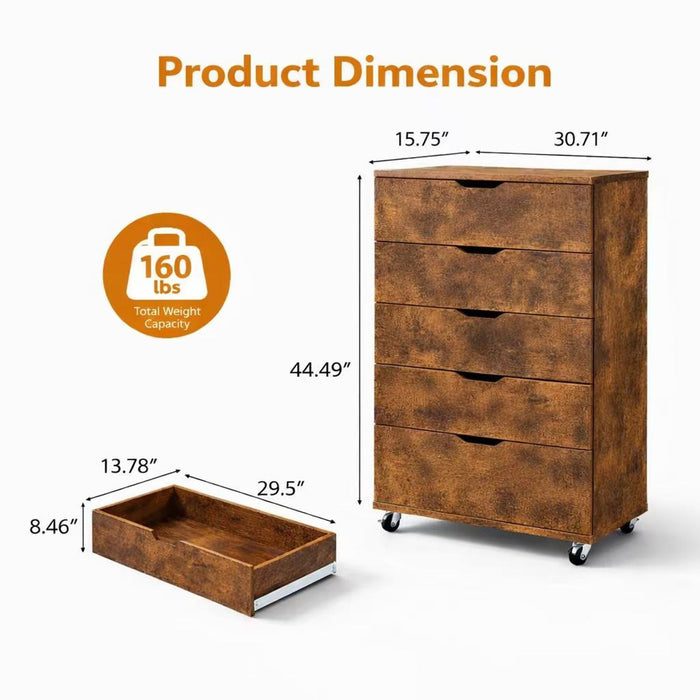 Modern 5 Drawer Dresser With Wheels Home Essentials