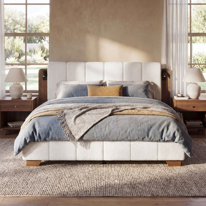 Modern Upholstered Platform Bed Frame With Built-In Reading Lights Artistry At Home