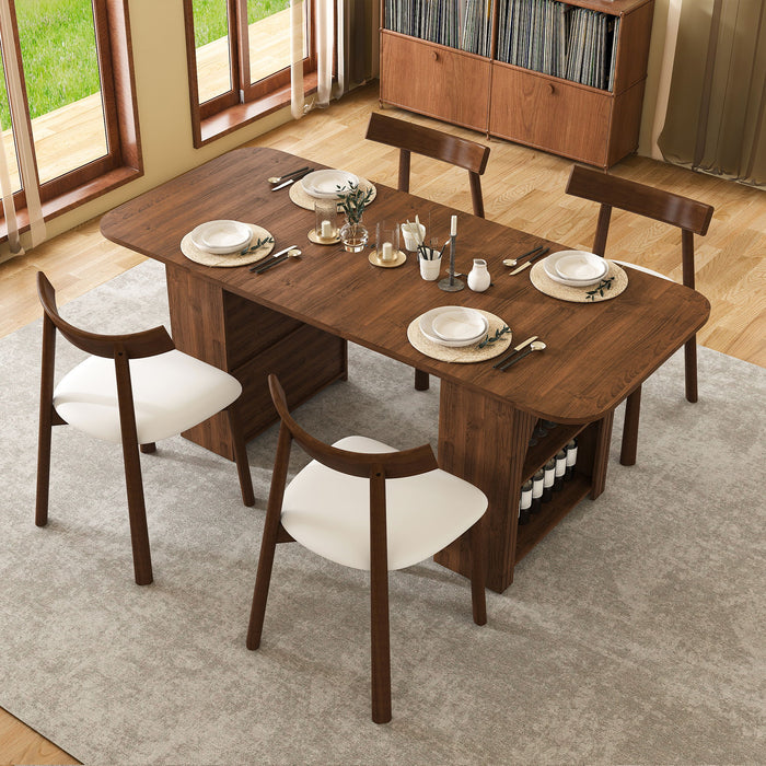 Dining Set With 4 Chairs, Table With Drawers & Open Shelf - Walnut Home Essentials