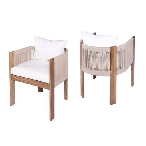 Matera - Patio Dining Chair (Set of 2) With Wraparound Back And Removable Cushion Cover - Teak / Beige Noble House