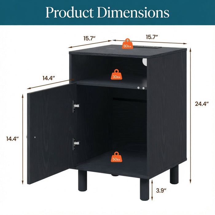 Nightstand With Charging Station & Storage Home Essentials