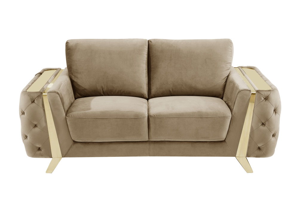 Velvet Love Seat - Beige / Gold