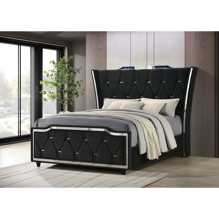 Mika - LED Upholstered Bed With Tufted Wingback Headboard And Ambient Lighting Furniture Max