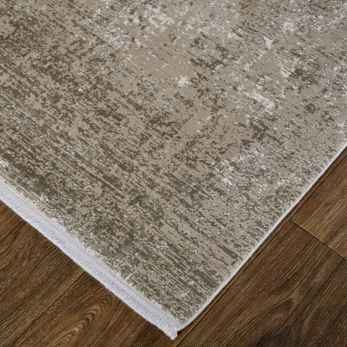 Abstract Power Loom Distressed Area Rug - Tan Ivory And Gray