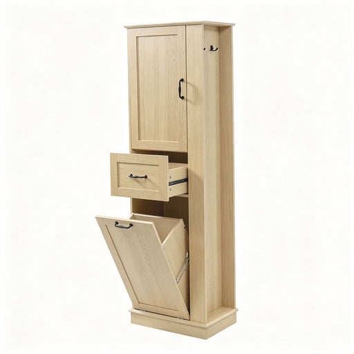 Tall Storage Cabinet With Tilt Out Compartment, Adjustable Shelves, Soft Close Hinges - Natural Hearth and Haven