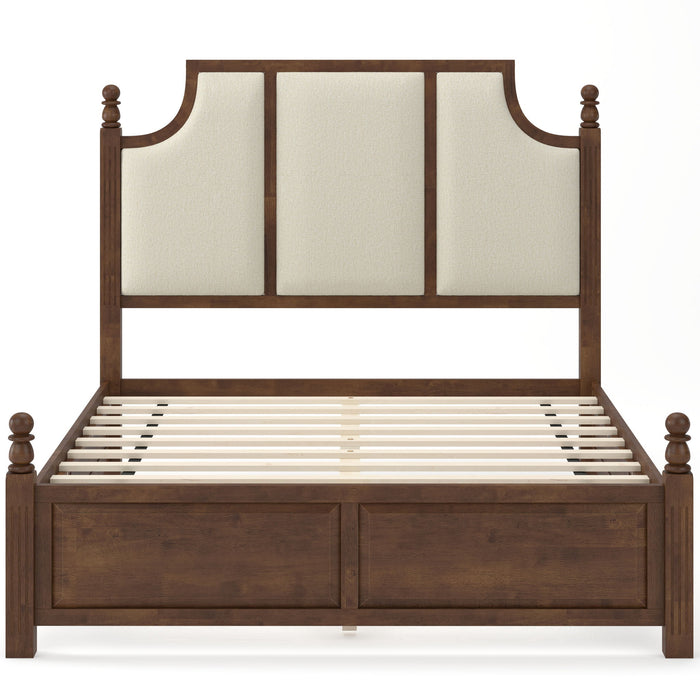 Farmhouse Platform Bed Frame & Tall Upholstered Headboard Home Essentials