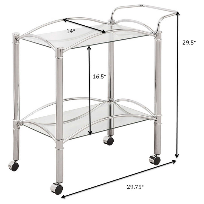 Porch & Den - 2 Tier Rectangular Glass Shelf Bar Cart With Glass - Chrome Furniture Max