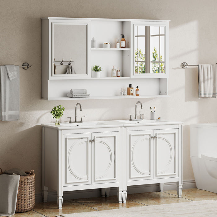 Double Sink Bathroom Vanity Set With Wall Mount Mirror Cabinet Noble House