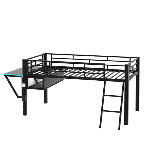 Modern Gaming Mid Loft Bed With Desk And LED Lights Dreamland