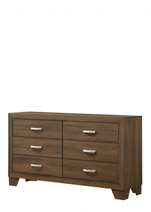 Six Drawer Wooden Double Dresser - Brown