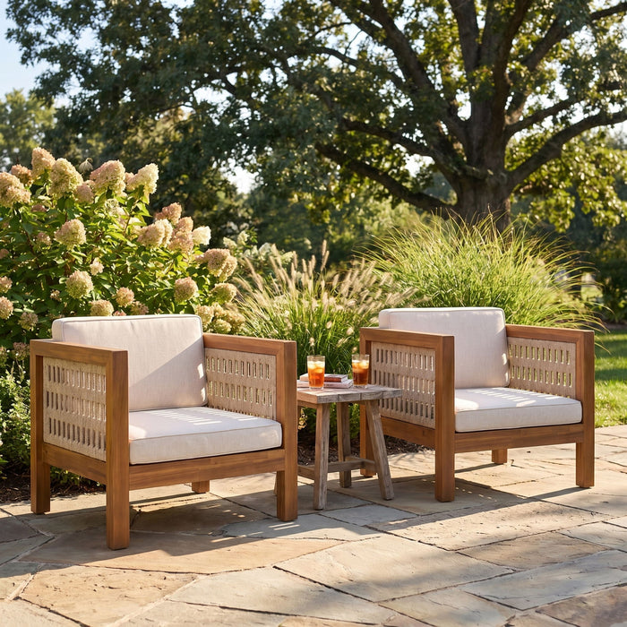 Outdoor Club Chair & Rope Arm And Cushions Noble House