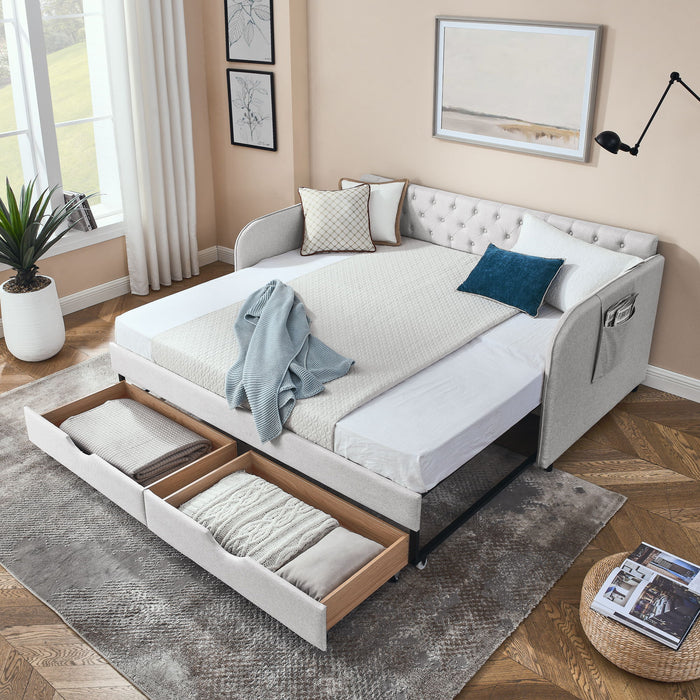 Daybed With Trundle And Storage Drawers, Flat Arms With Pocket Home Essentials